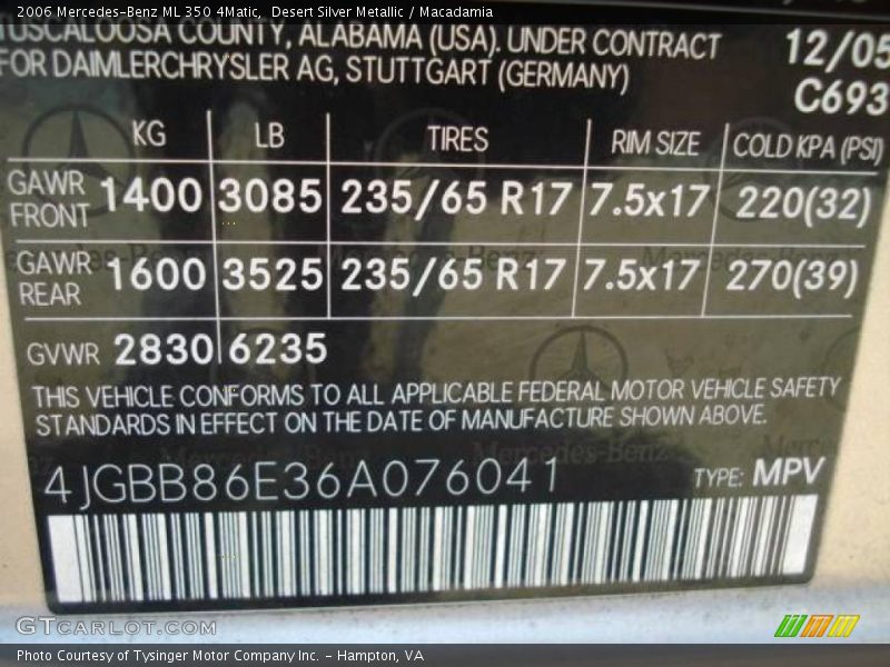 Desert Silver Metallic / Macadamia 2006 Mercedes-Benz ML 350 4Matic