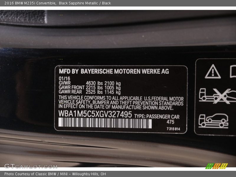 Black Sapphire Metallic / Black 2016 BMW M235i Convertible
