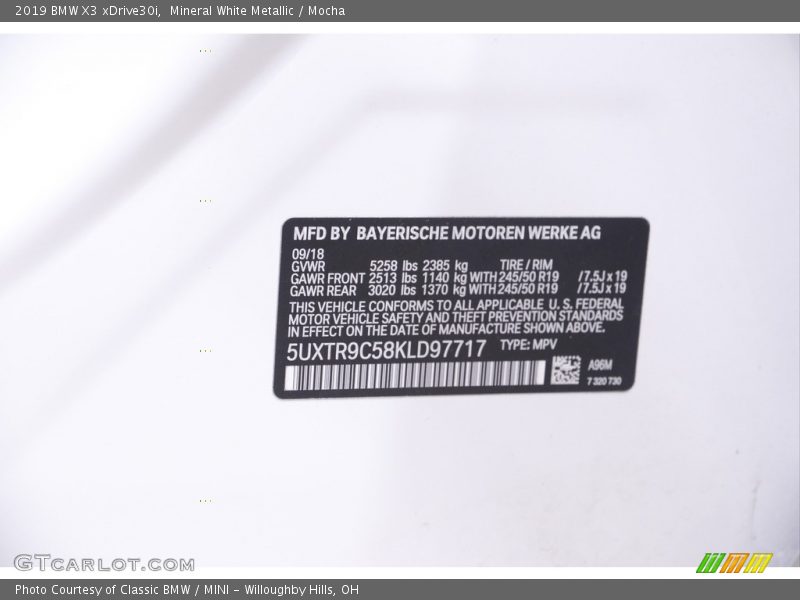 Mineral White Metallic / Mocha 2019 BMW X3 xDrive30i