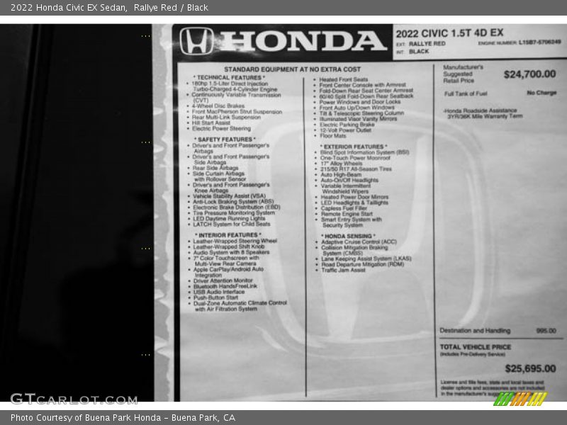 Rallye Red / Black 2022 Honda Civic EX Sedan