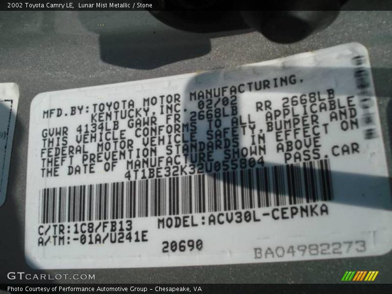 Lunar Mist Metallic / Stone 2002 Toyota Camry LE