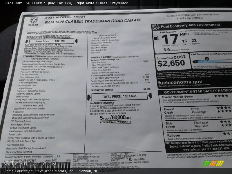 Bright White / Diesel Gray/Black 2021 Ram 1500 Classic Quad Cab 4x4