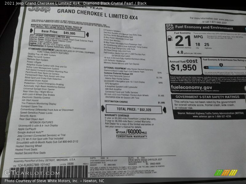  2021 Grand Cherokee L Limited 4x4 Window Sticker