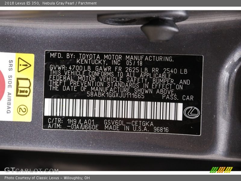 Nebula Gray Pearl / Parchment 2018 Lexus ES 350