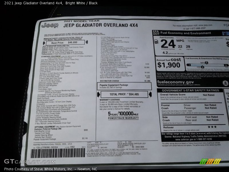 Bright White / Black 2021 Jeep Gladiator Overland 4x4