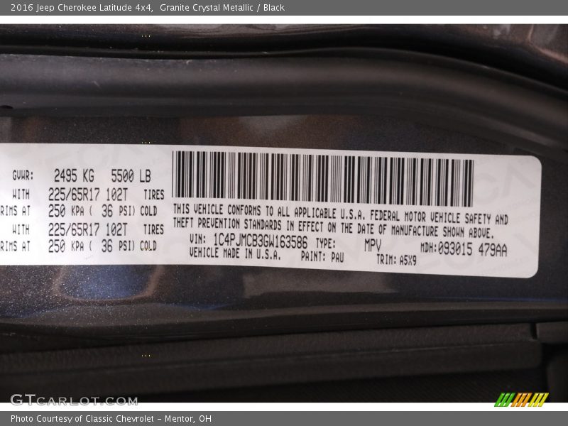 Granite Crystal Metallic / Black 2016 Jeep Cherokee Latitude 4x4