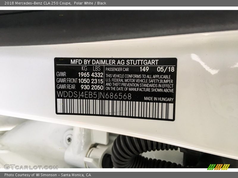 Polar White / Black 2018 Mercedes-Benz CLA 250 Coupe