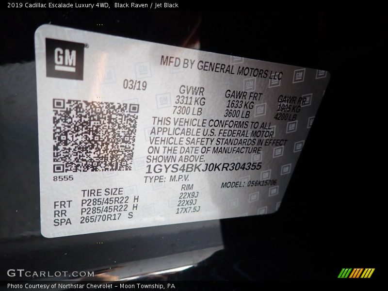 Black Raven / Jet Black 2019 Cadillac Escalade Luxury 4WD