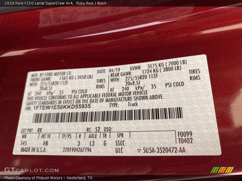 Ruby Red / Black 2019 Ford F150 Lariat SuperCrew 4x4
