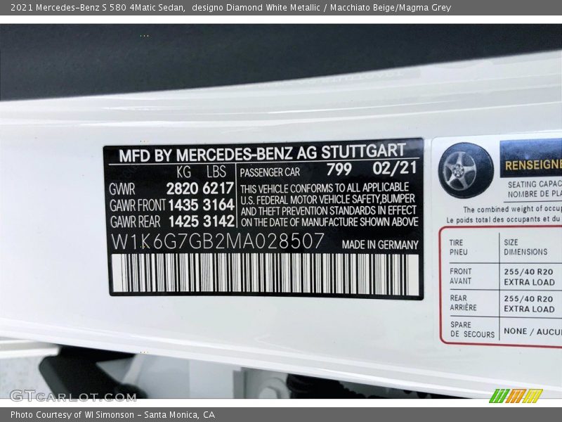 designo Diamond White Metallic / Macchiato Beige/Magma Grey 2021 Mercedes-Benz S 580 4Matic Sedan