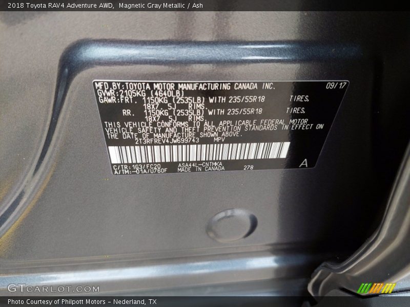 Magnetic Gray Metallic / Ash 2018 Toyota RAV4 Adventure AWD