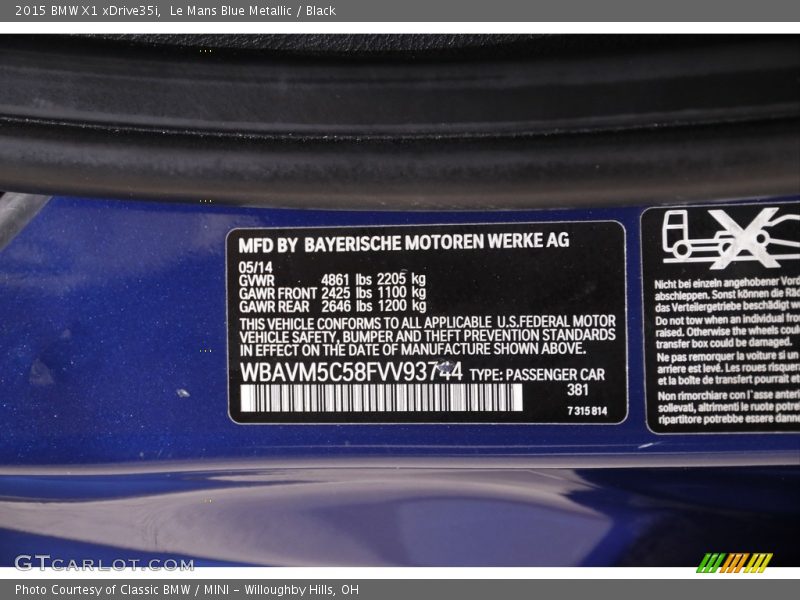 Le Mans Blue Metallic / Black 2015 BMW X1 xDrive35i