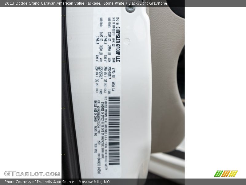 Stone White / Black/Light Graystone 2013 Dodge Grand Caravan American Value Package
