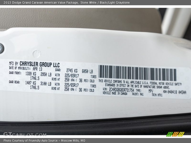 Stone White / Black/Light Graystone 2013 Dodge Grand Caravan American Value Package