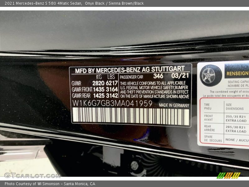 2021 S 580 4Matic Sedan Onyx Black Color Code 346