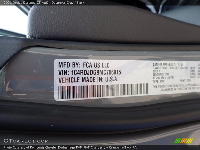 Destroyer Gray / Black 2021 Dodge Durango GT AWD