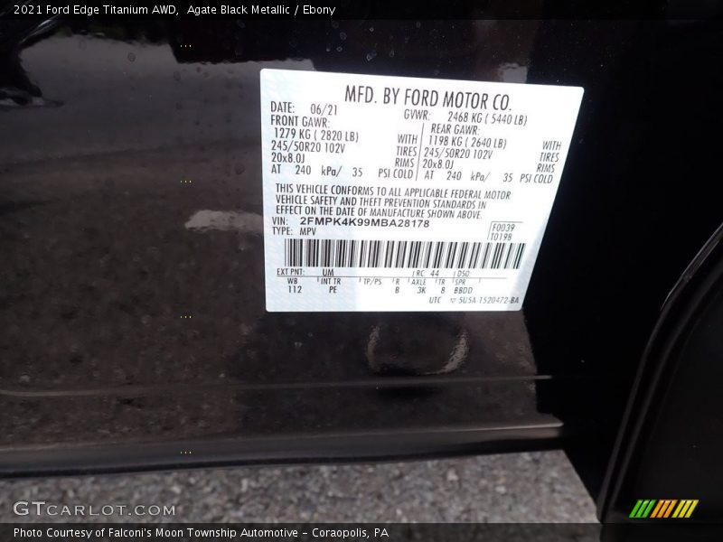 2021 Edge Titanium AWD Agate Black Metallic Color Code UM