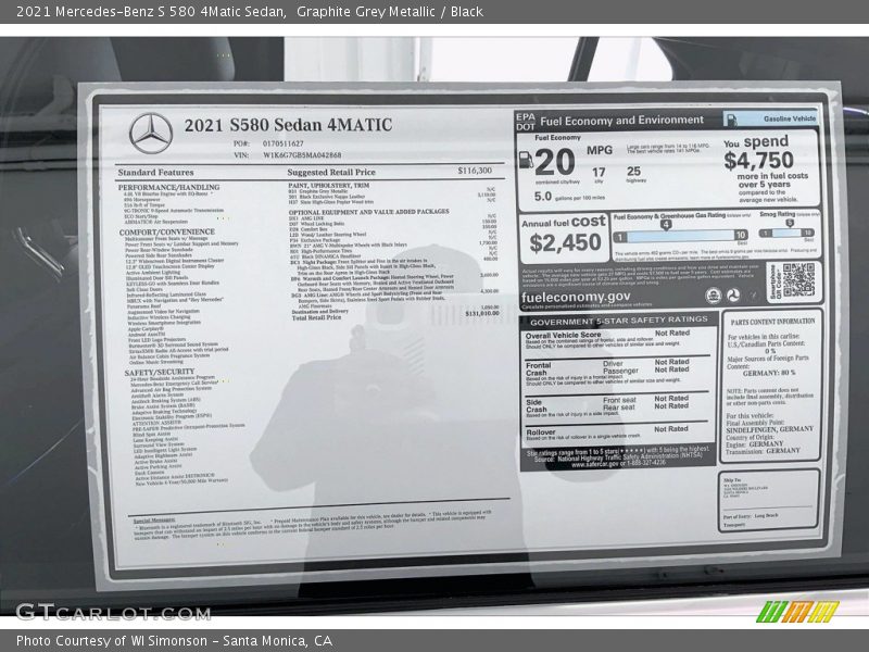  2021 S 580 4Matic Sedan Window Sticker