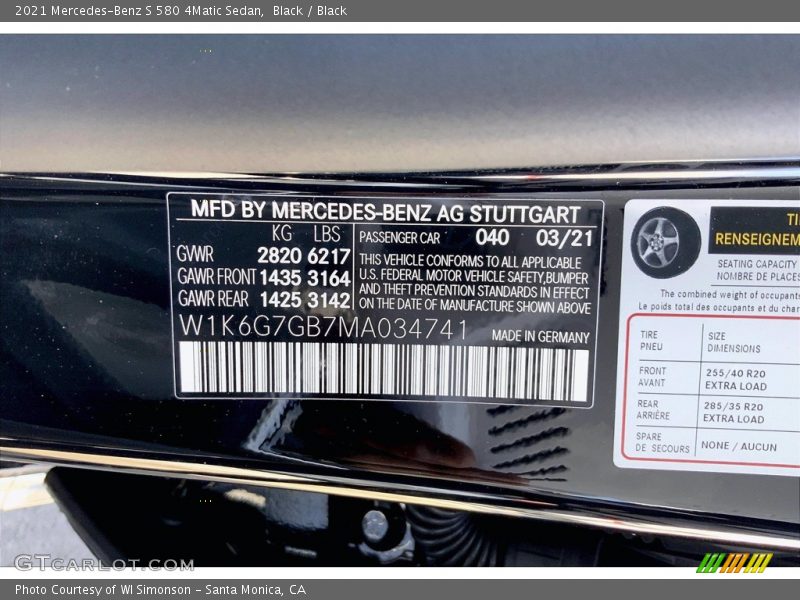 Black / Black 2021 Mercedes-Benz S 580 4Matic Sedan