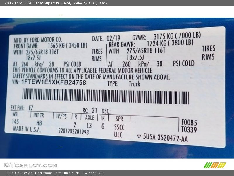 Velocity Blue / Black 2019 Ford F150 Lariat SuperCrew 4x4