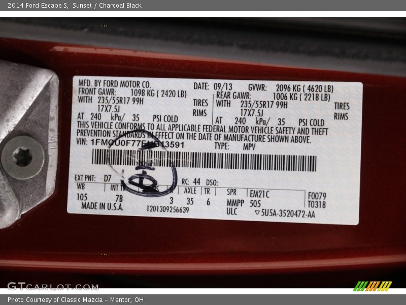 Sunset / Charcoal Black 2014 Ford Escape S