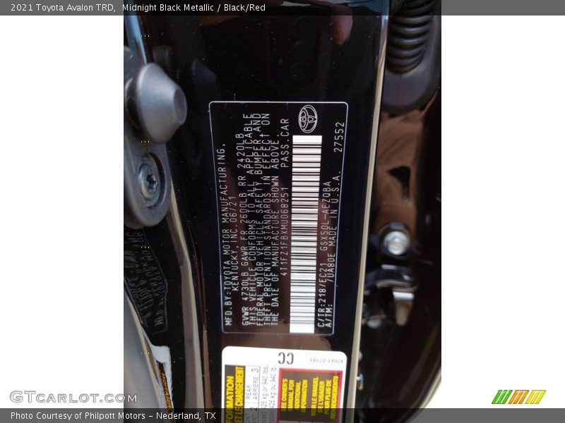 2021 Avalon TRD Midnight Black Metallic Color Code 218