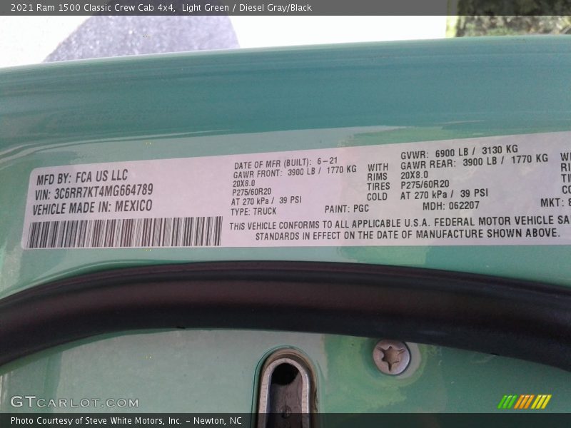 2021 1500 Classic Crew Cab 4x4 Light Green Color Code PGC