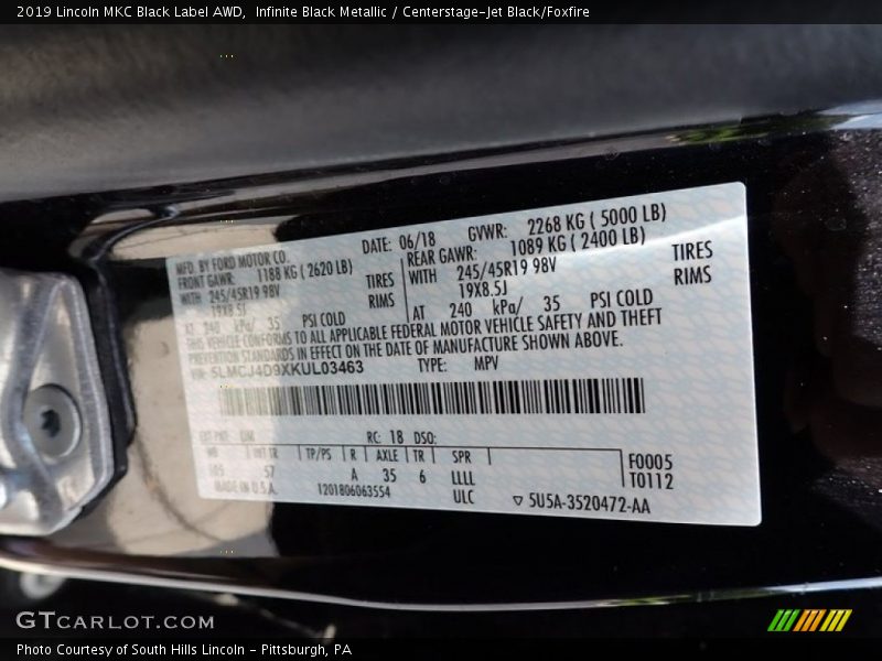 Infinite Black Metallic / Centerstage-Jet Black/Foxfire 2019 Lincoln MKC Black Label AWD