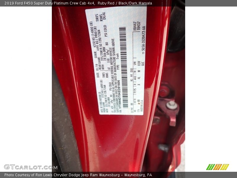 2019 F450 Super Duty Platinum Crew Cab 4x4 Ruby Red Color Code RR
