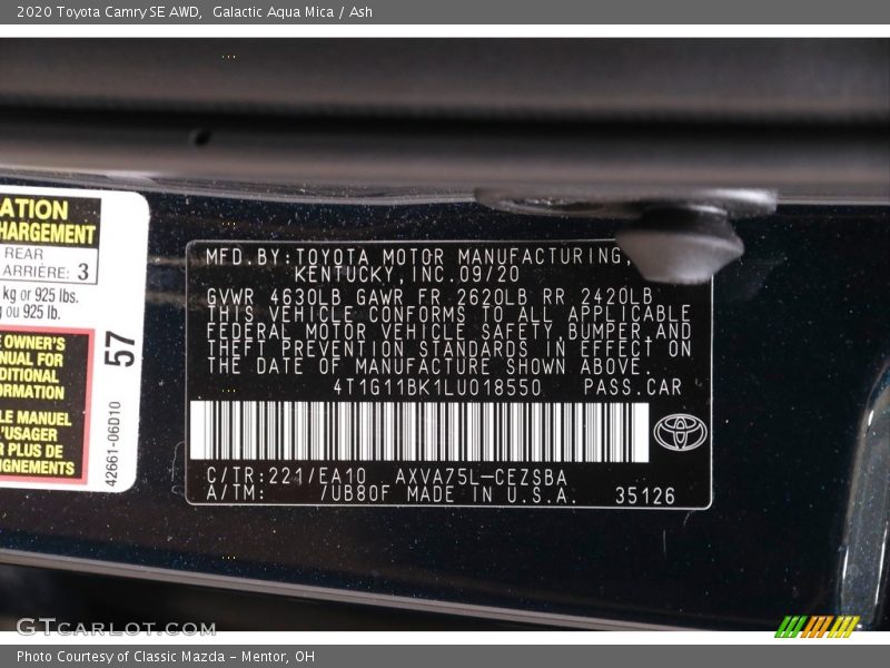 Galactic Aqua Mica / Ash 2020 Toyota Camry SE AWD
