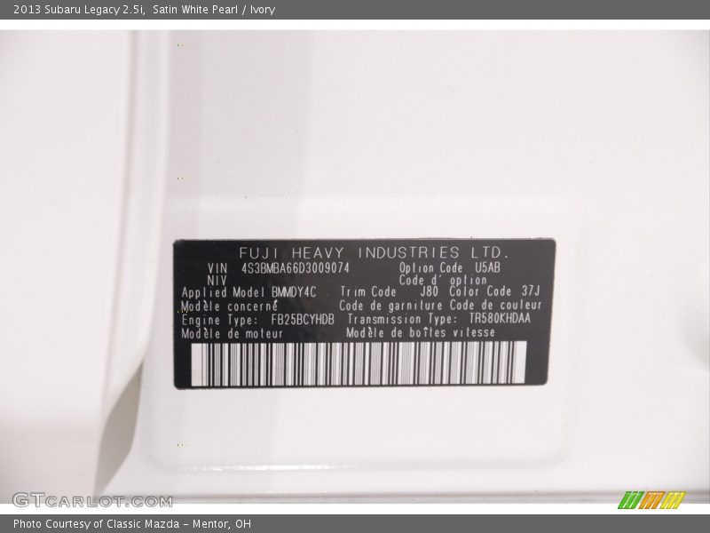 Satin White Pearl / Ivory 2013 Subaru Legacy 2.5i