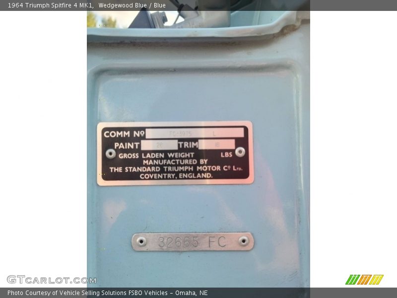 Info Tag of 1964 Spitfire 4 MK1