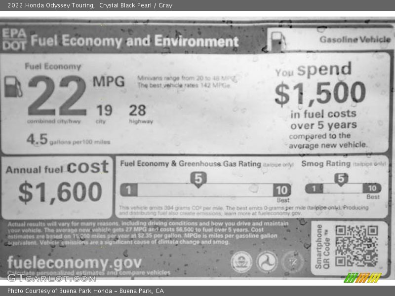 Crystal Black Pearl / Gray 2022 Honda Odyssey Touring