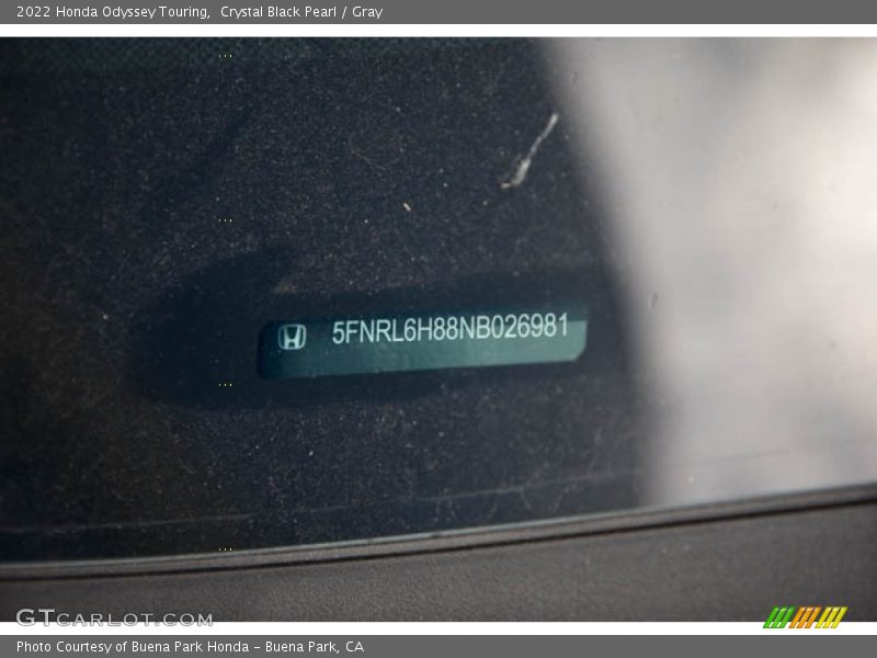 Crystal Black Pearl / Gray 2022 Honda Odyssey Touring