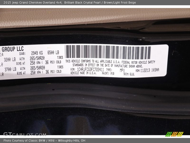 Brilliant Black Crystal Pearl / Brown/Light Frost Beige 2015 Jeep Grand Cherokee Overland 4x4