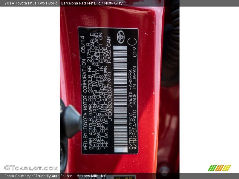Barcelona Red Metallic / Misty Gray 2014 Toyota Prius Two Hybrid