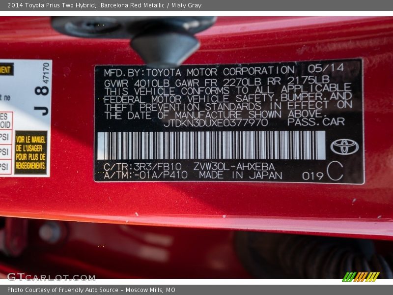 Barcelona Red Metallic / Misty Gray 2014 Toyota Prius Two Hybrid