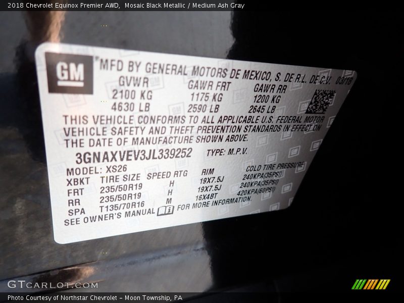 Mosaic Black Metallic / Medium Ash Gray 2018 Chevrolet Equinox Premier AWD