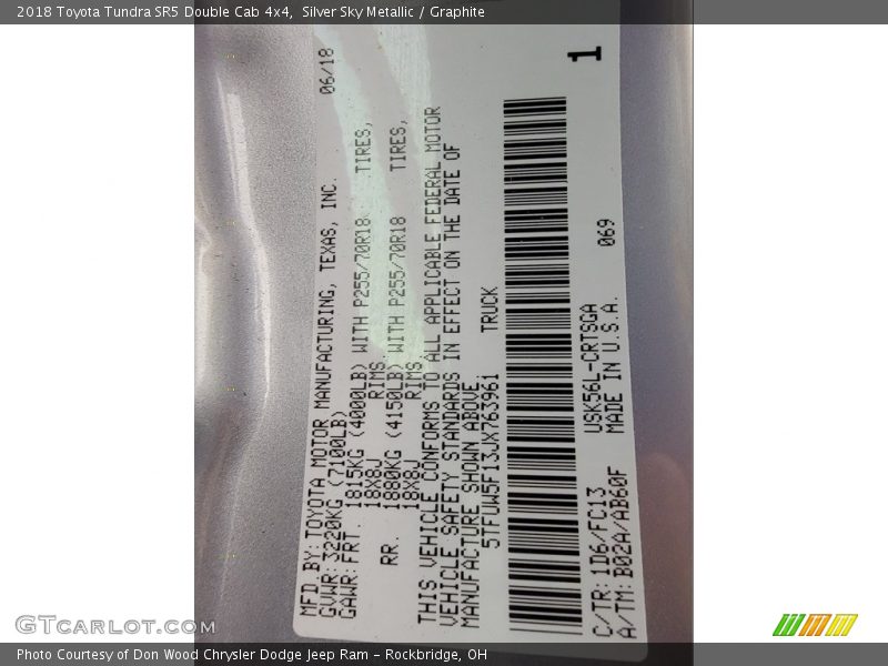 Silver Sky Metallic / Graphite 2018 Toyota Tundra SR5 Double Cab 4x4