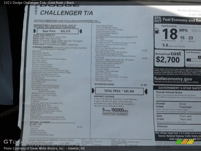  2021 Challenger T/A Window Sticker