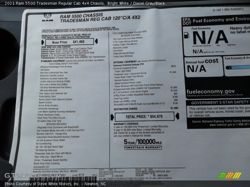 Bright White / Diesel Gray/Black 2021 Ram 5500 Tradesman Regular Cab 4x4 Chassis