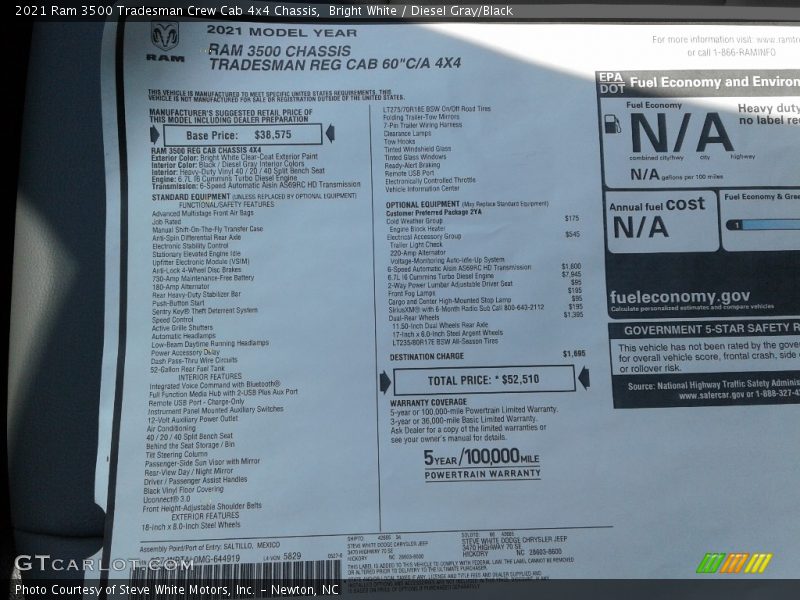 Bright White / Diesel Gray/Black 2021 Ram 3500 Tradesman Crew Cab 4x4 Chassis