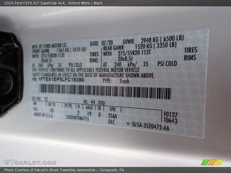 Oxford White / Black 2020 Ford F150 XLT SuperCab 4x4