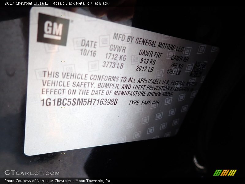 Mosaic Black Metallic / Jet Black 2017 Chevrolet Cruze LS