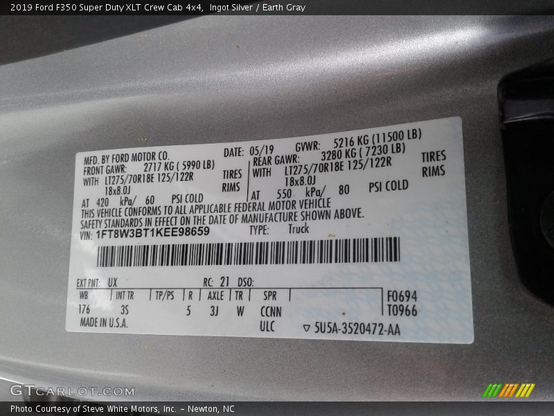 Ingot Silver / Earth Gray 2019 Ford F350 Super Duty XLT Crew Cab 4x4