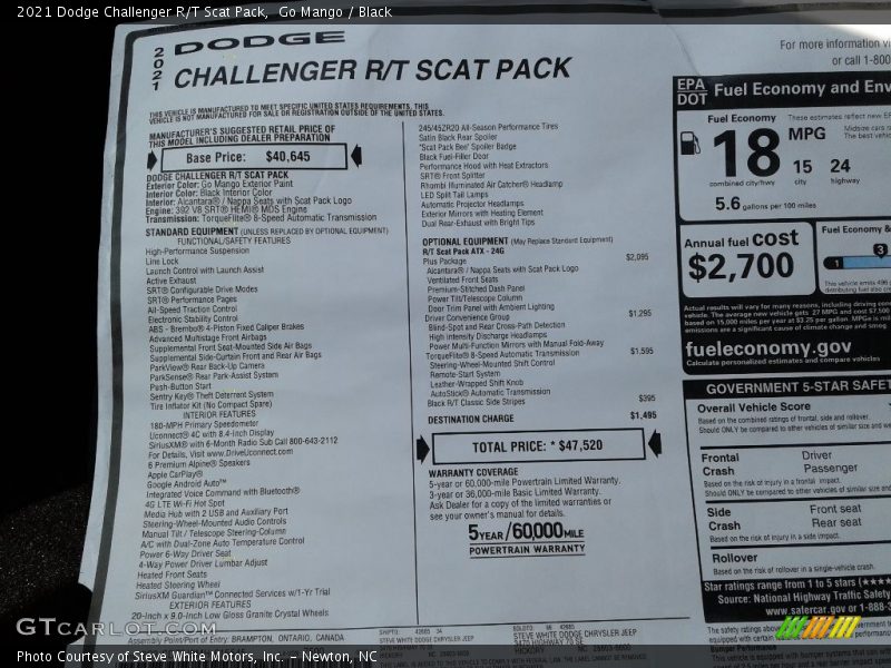 Go Mango / Black 2021 Dodge Challenger R/T Scat Pack