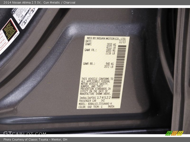 Gun Metallic / Charcoal 2014 Nissan Altima 2.5 SV