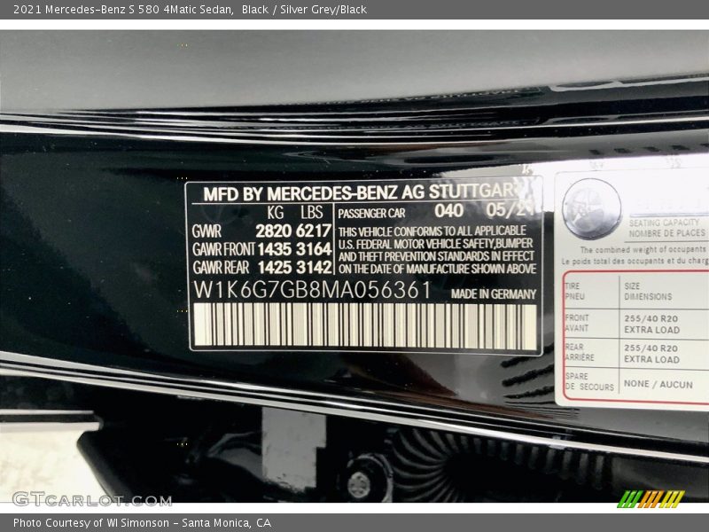Black / Silver Grey/Black 2021 Mercedes-Benz S 580 4Matic Sedan