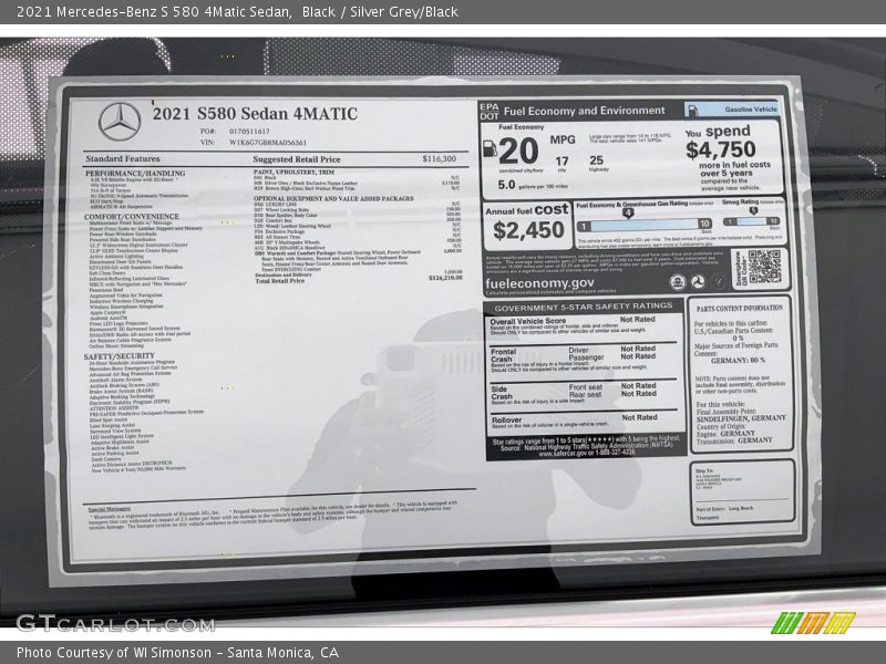 Black / Silver Grey/Black 2021 Mercedes-Benz S 580 4Matic Sedan