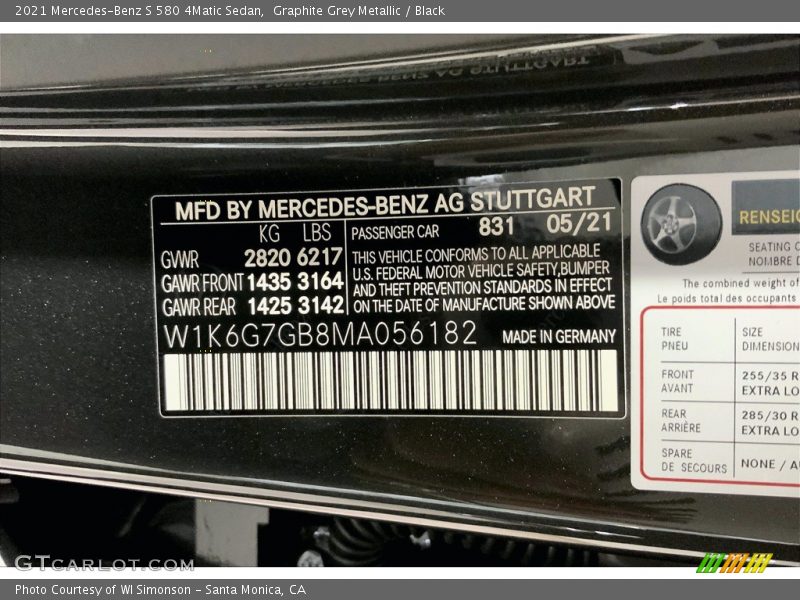 2021 S 580 4Matic Sedan Graphite Grey Metallic Color Code 831